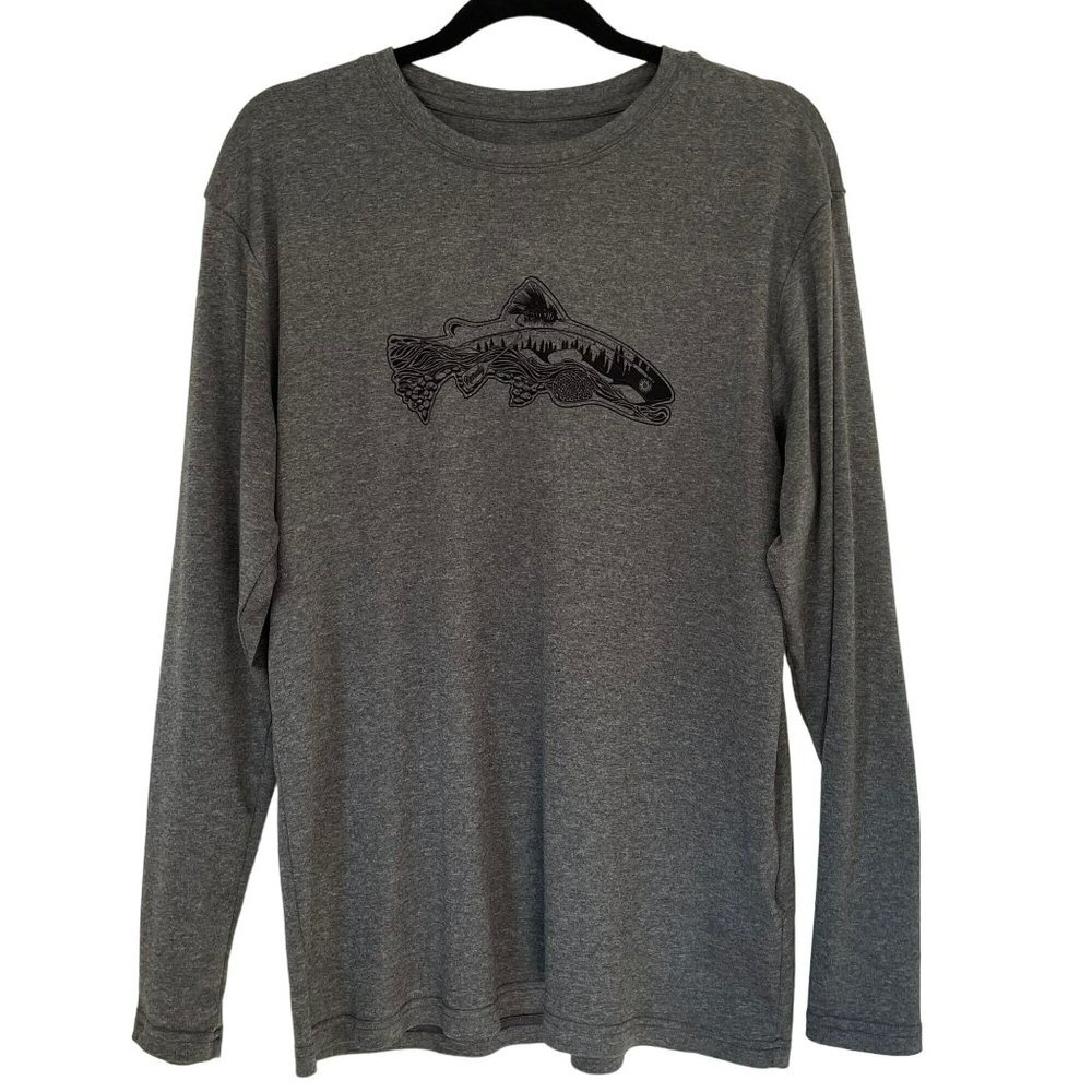 Remedy Provisions Gray Long Sleeve Fish Decal Men's Shirt Size L - Picture 3 of 7